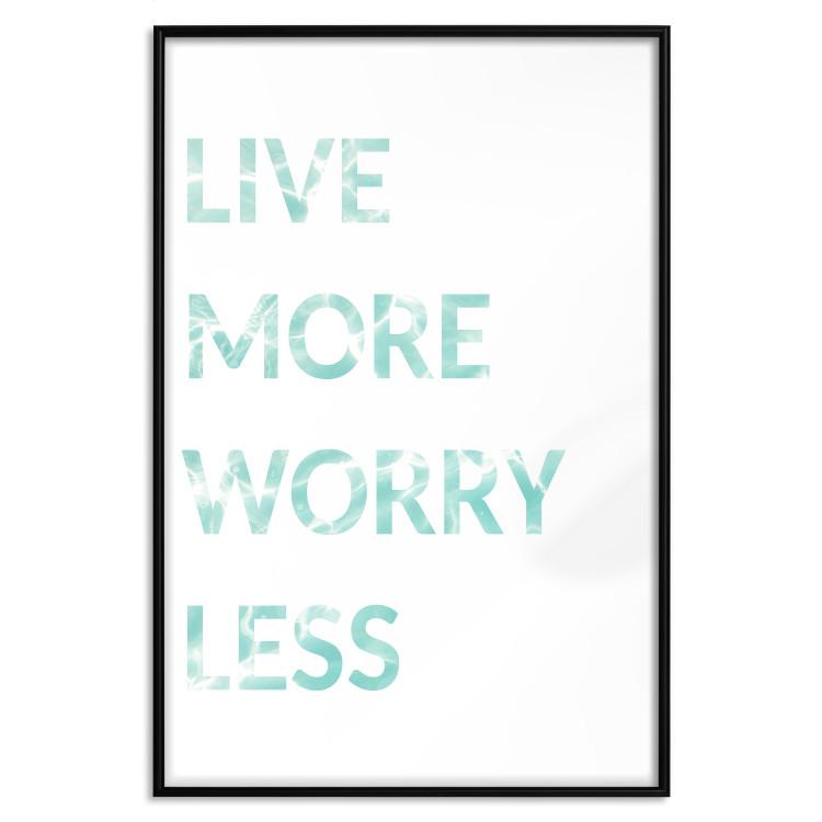 Poster Live More Worry Less - blue English inscription on white background