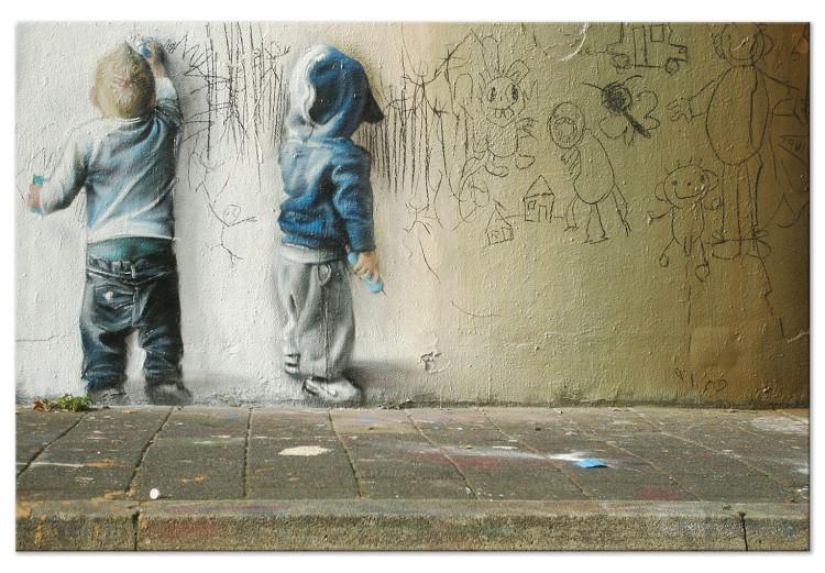 Canvas Print Young Generation (1-part) wide - street art of boys on a wall