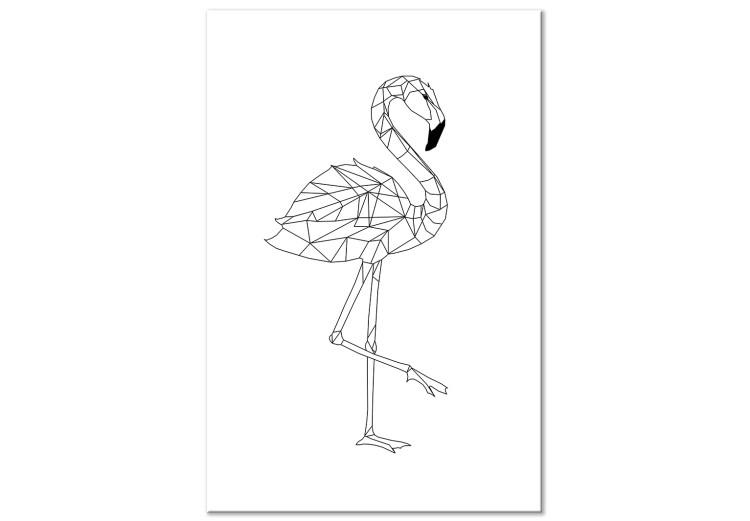 Canvas Print Flamingo with raised leg - geometric abstraction on a white background