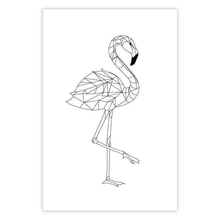 Poster Serene Flamingo - line art of bird with geometric figures on white background