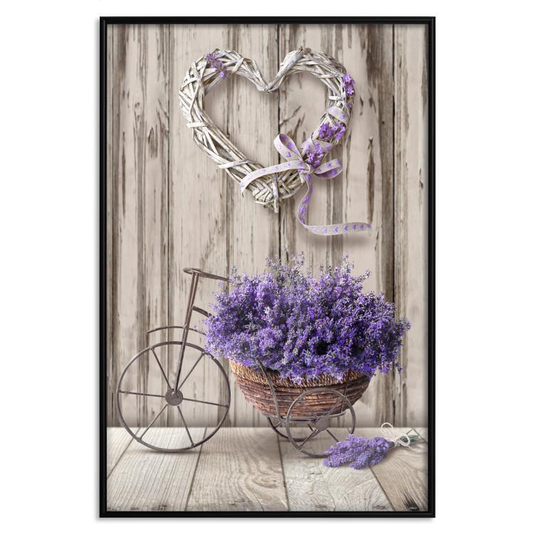 Poster Secret Lavender Bouquet - purple flowers on background of wooden planks