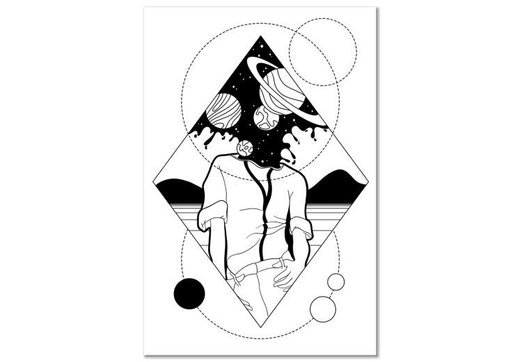 Canvas Print Abstract cosmos - black and white human figure with planets