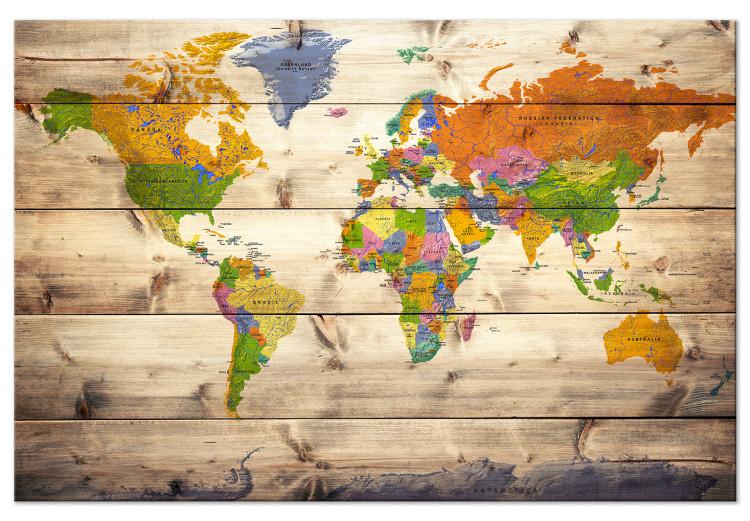 Large canvas print Map on wood: Colourful Travels [Large Format]