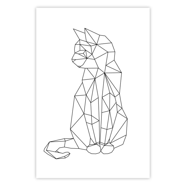 Poster Geometric Cat - abstract line art of an animal on a white background