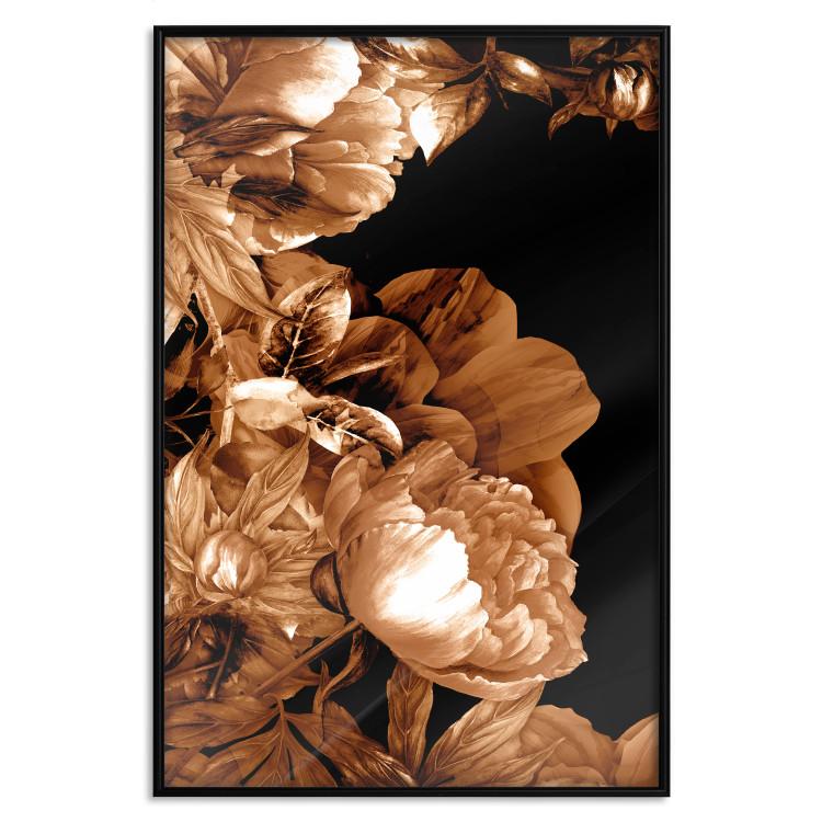 Poster Hot Night - brown floral composition on a solid black background