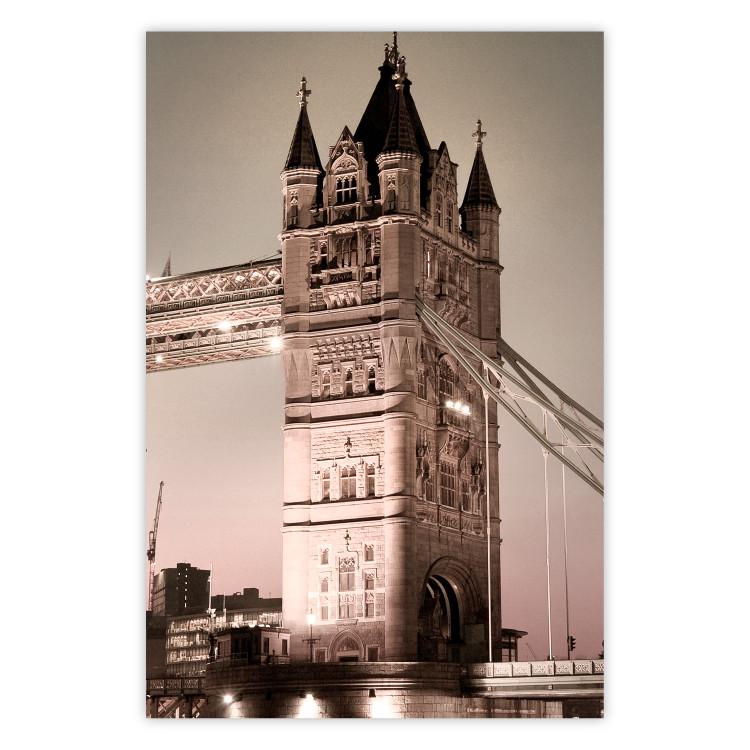Poster London Bridge - night architecture of a glowing bridge in sepia colors