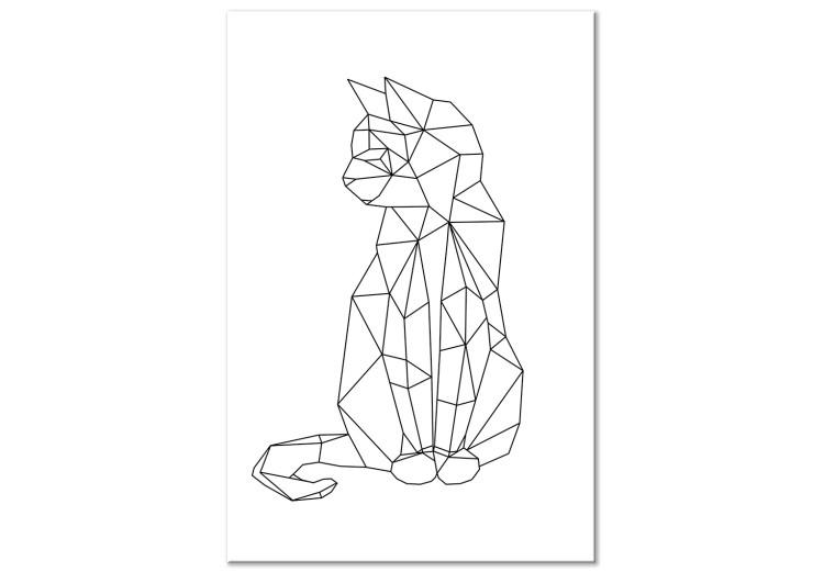 Canvas Print Geometric Cat (1-part) vertical - black and white outline of a cat
