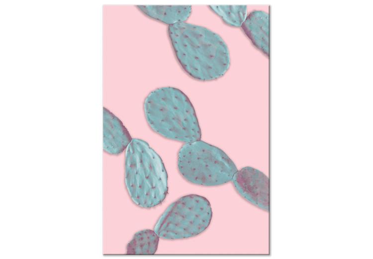 Canvas Print Pastel prickly pear - green cactus leaves on a pink background