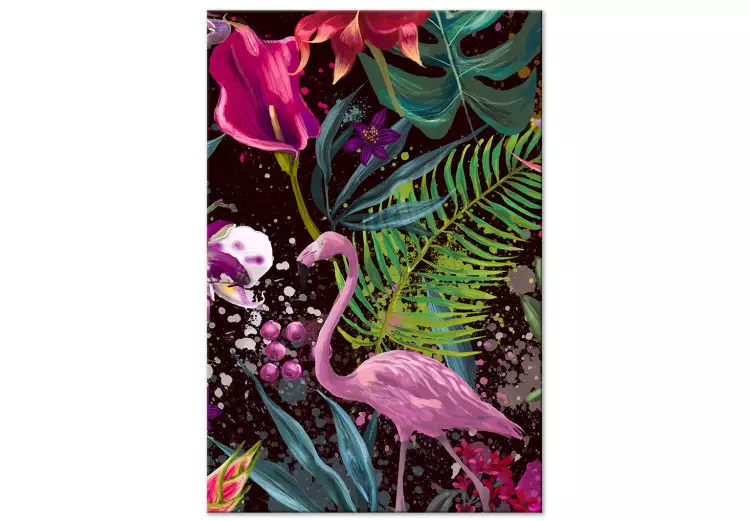 Canvas Print Land of Flamingos (1-part) vertical - bird on an abstract background
