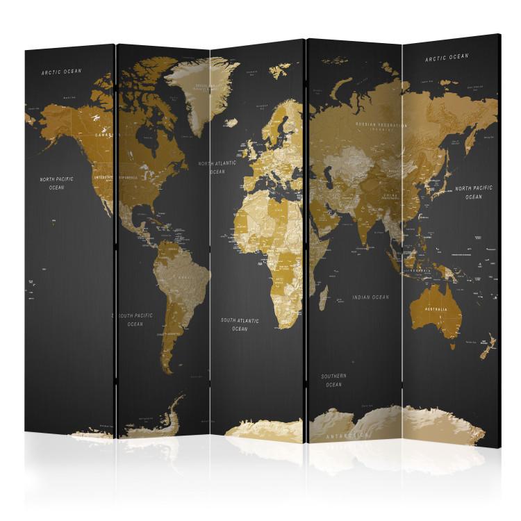 Room Divider Modern World Map (5-piece) - continents amidst black waters