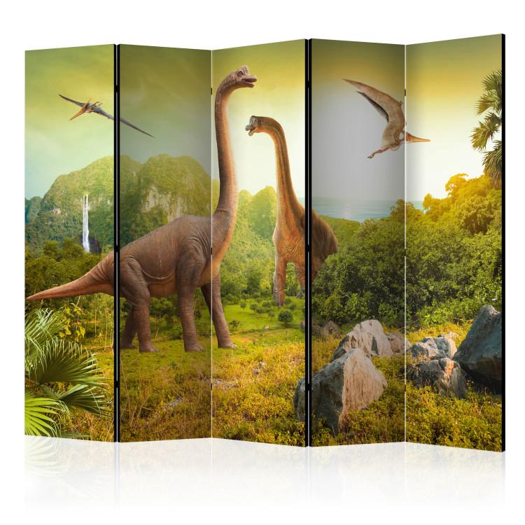 Room Divider Dinosaurs II (5-piece) - prehistoric reptiles against a landscape backdrop