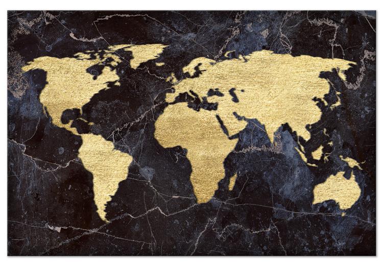 Canvas Print Golden World (1-part) wide - world map on a dark texture