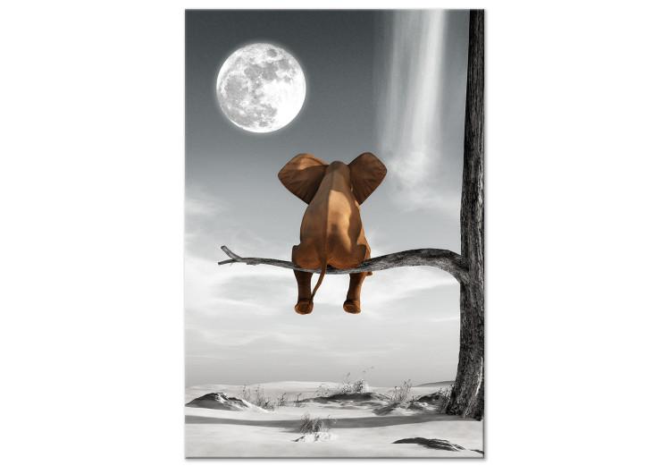 Canvas Print Elephant and Moon (1-part) vertical - fantastically depicted animal