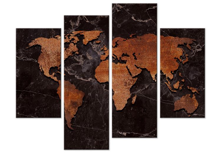 Canvas Print Copper Map (4-part) - world map with a rusted texture