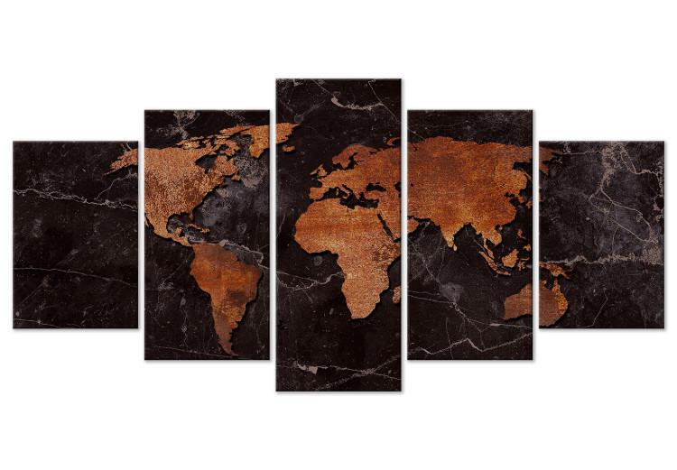 Canvas Print Copper Map (5-part) wide - world map on a metallic background
