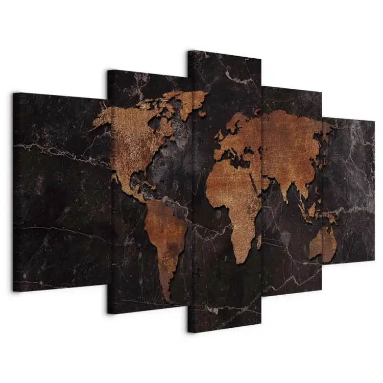 Canvas Print Copper Map (5-piece) wide - world map on a metallic ...