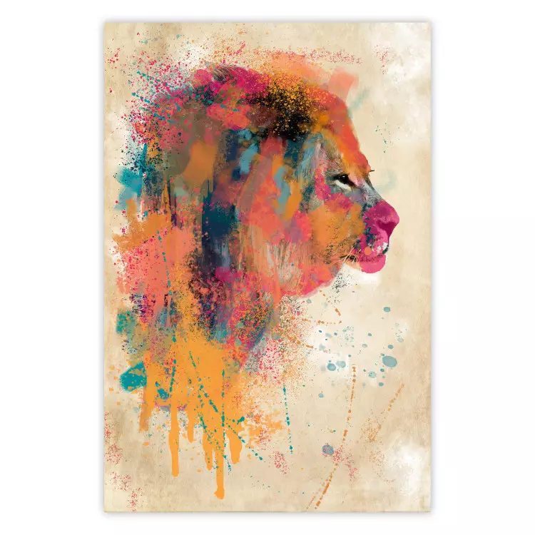 Watercolor Lion - colorful abstract composition with wild animal