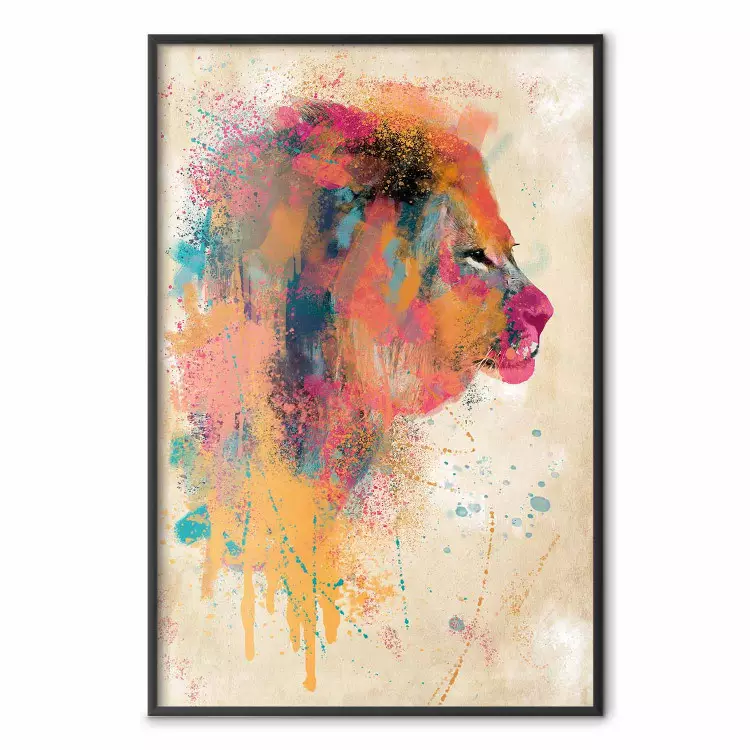 Watercolor Lion - colorful abstract composition with wild animal
