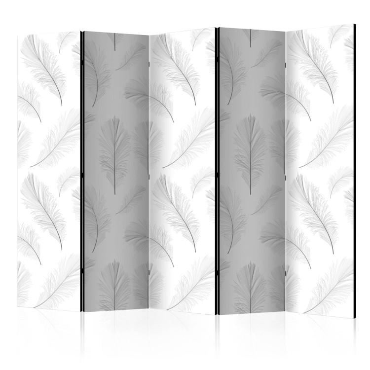 Room Divider Lightness II (5-piece) - composition with bird feathers on a white background