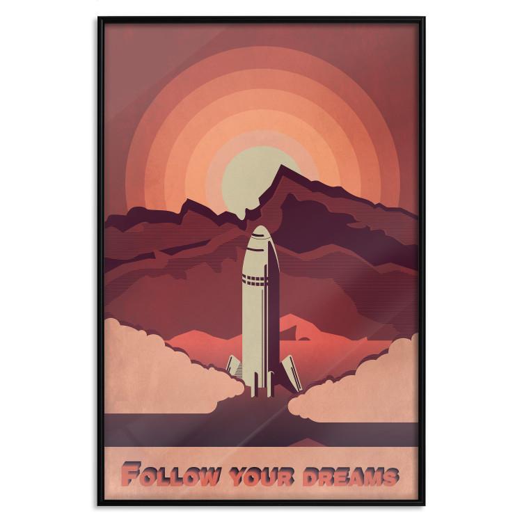 Poster Space Flight - black and white landscape of rocket and space with texts