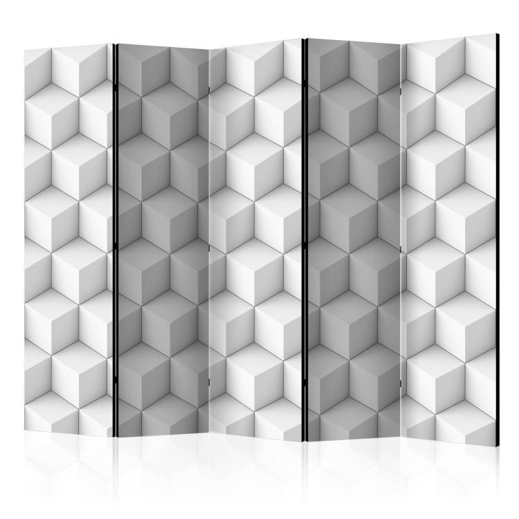 Room Divider 3D Cubes (5-piece) - geometric figures in white abstraction