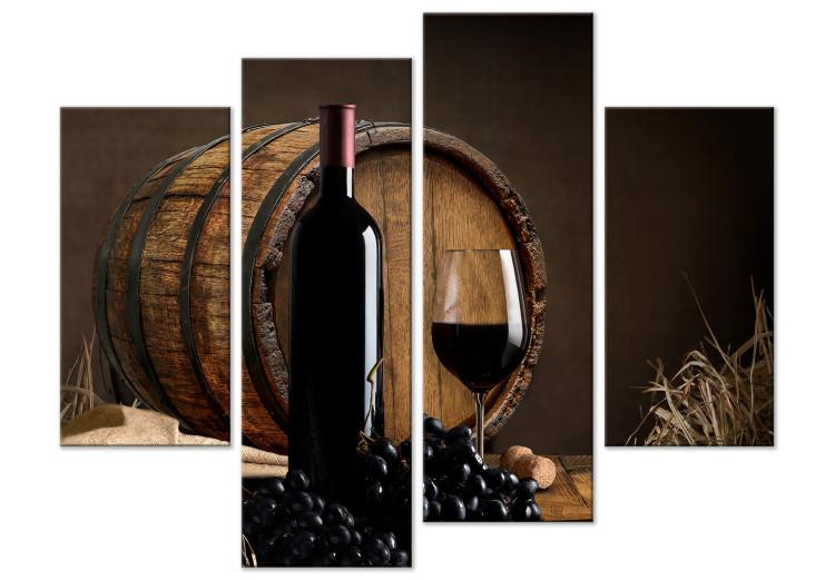 Canvas Print Fruitful Summer (4-part) - still life of wine and wooden barrel