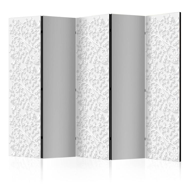 Room Divider White Floral Pattern (5-piece) - floral composition in retro style