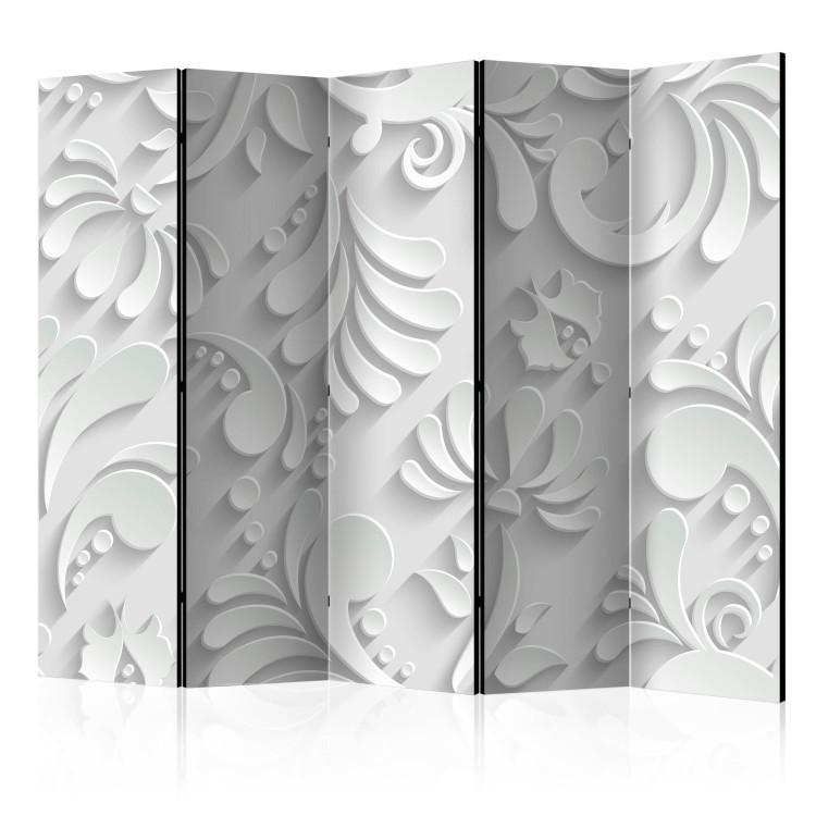 Room Divider Retro Floral Motif (5-piece) - white pattern with a floral motif