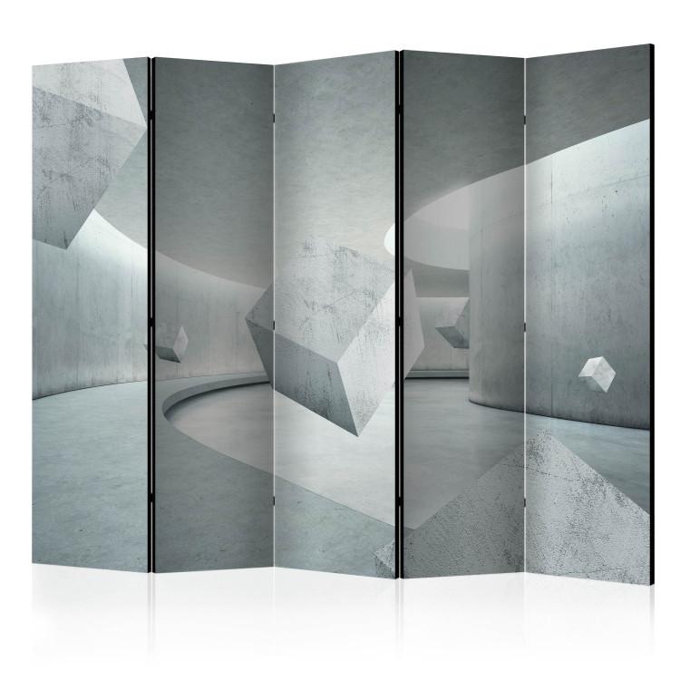 Room Divider Cube Geometry II (5-piece) - stone illusion in shades of gray