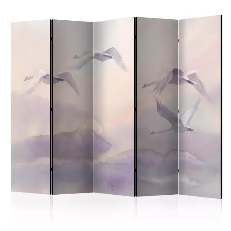 Flying Swans II (5-piece) - animals against a bright sky background