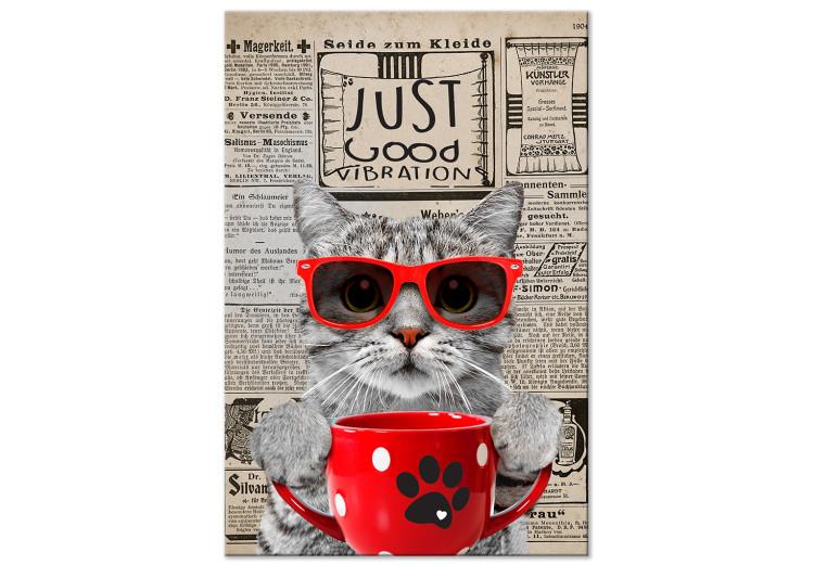 Canvas Print Cat with Coffee (1-part) vertical - abstract animal in glasses