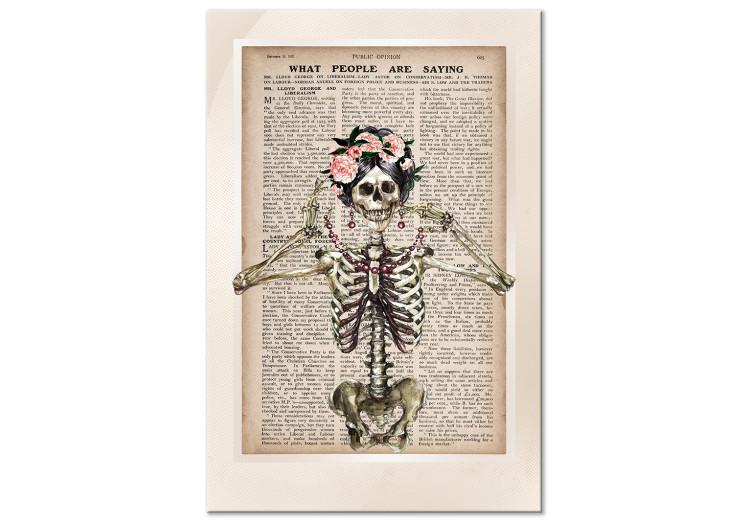 Canvas Print Lady Skeleton (1-part) vertical - fanciful figure against a newspaper background