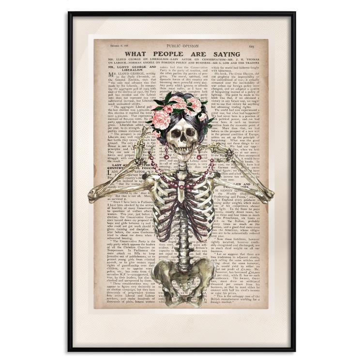 Poster Lady Skeleton - unusual vintage-style fantasy with a newspaper background