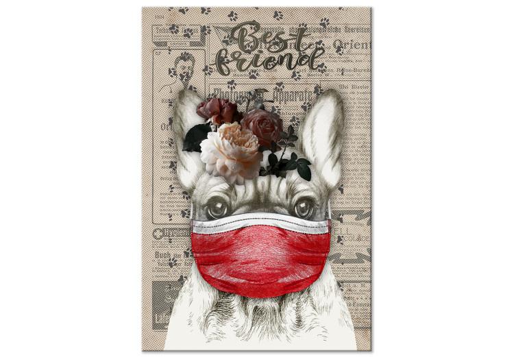 Canvas Print Rufio (1-part) vertical - abstract playful dog with flowers