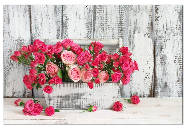 Canvas Print Roses in a Pot (1-part) wide - bouquet of roses in vintage motif