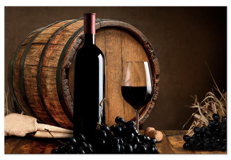 Canvas Print Fruity Summer (1-part) wide - wine against a wooden barrel background
