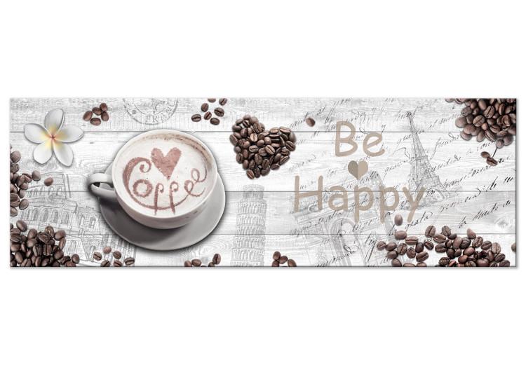 Canvas Print Joy with Coffee (1-part) narrow - first variant - wood