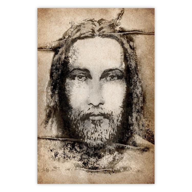 Poster Turin Shroud in Sepia - brown sacred composition with the face of the saint