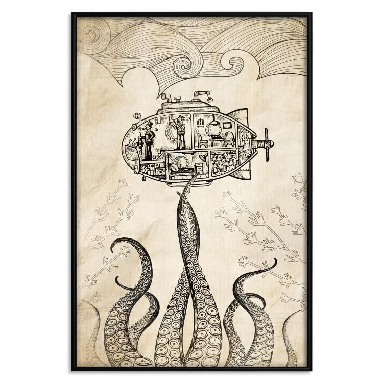 Poster Vintage Submarine - maritime abstraction with the sea in sepia tones