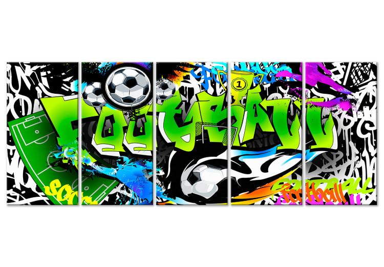 Canvas Print Soccer Graffiti (5-part) narrow - ball in street art style
