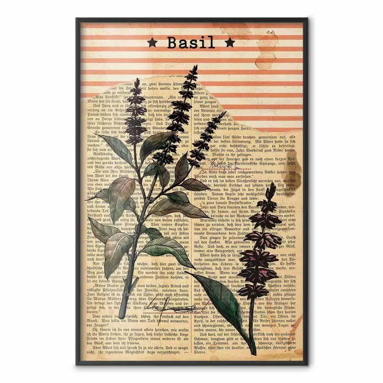 Basil Poetry - vintage composition with plants and black text in background