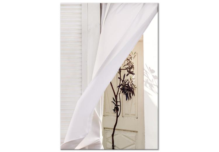Canvas Print Wind's Mystery (1-part) vertical - flower behind a white curtain in the house