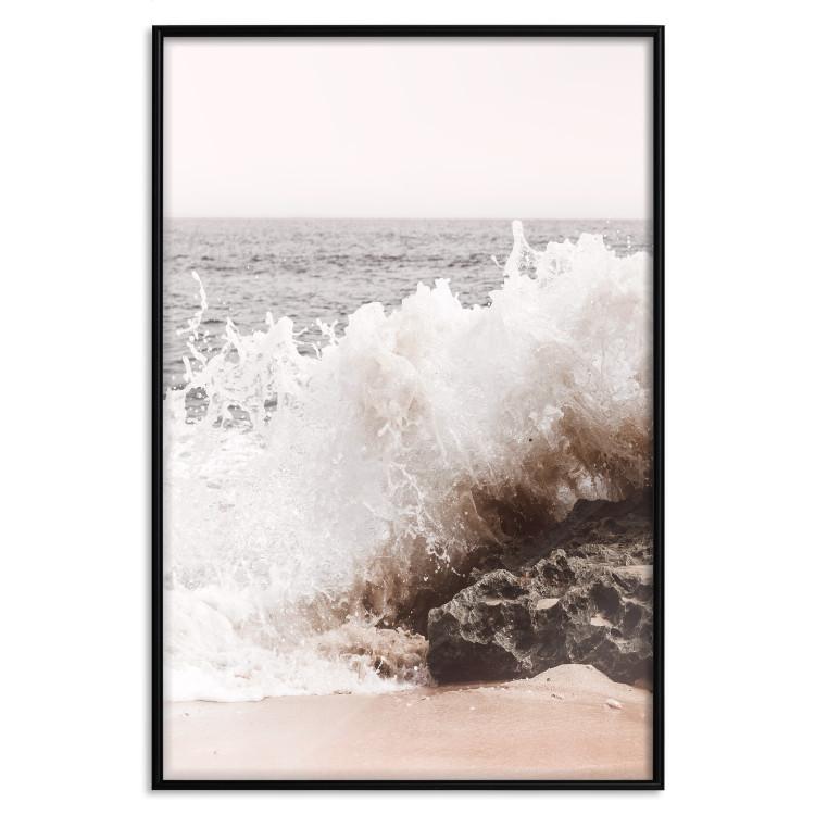 Poster Torn Element - seascape with a large wave crashing on dark rock