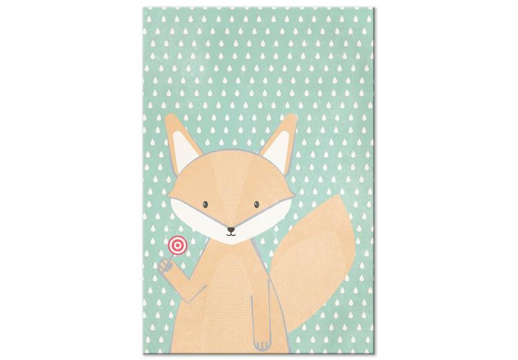 Canvas Print Little Fox (1-part) vertical - pastel, playful fox with a lollipop