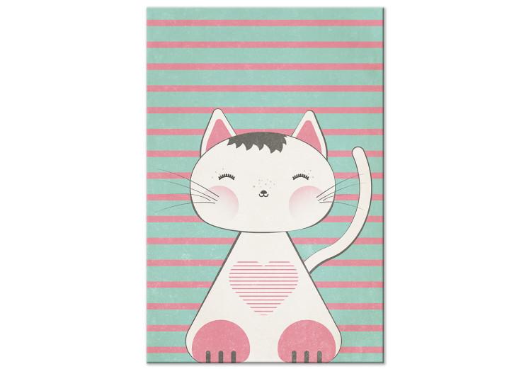 Canvas Print Striped Kitten (1-part) vertical - pastel cat on a striped background