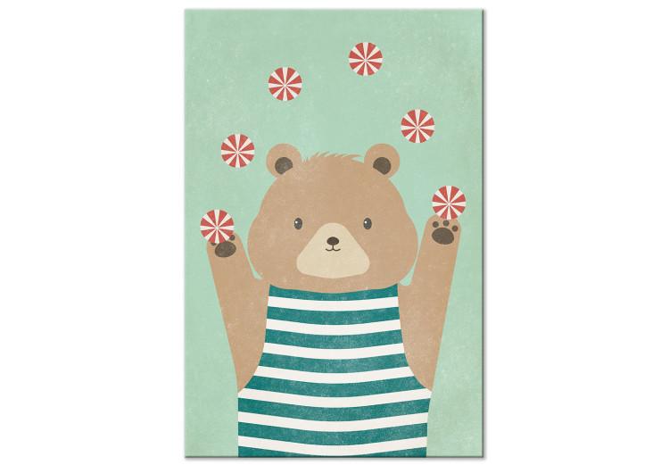 Canvas Print Juggling Bear (1-part) vertical - pastel animal with balls