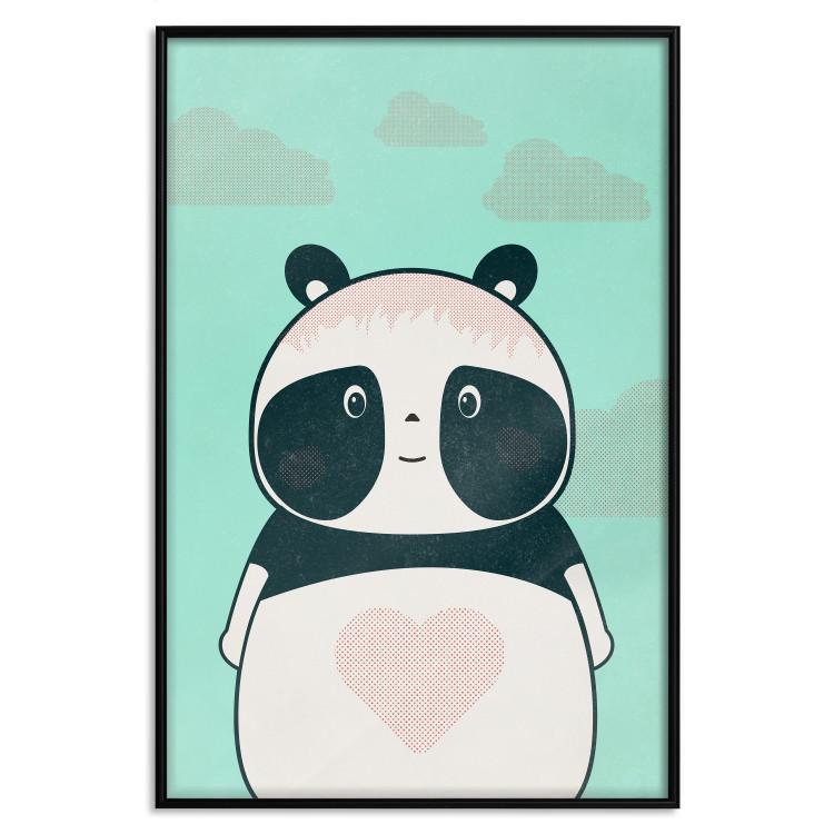 Poster Caring Panda - cute panda with a heart on light blue background