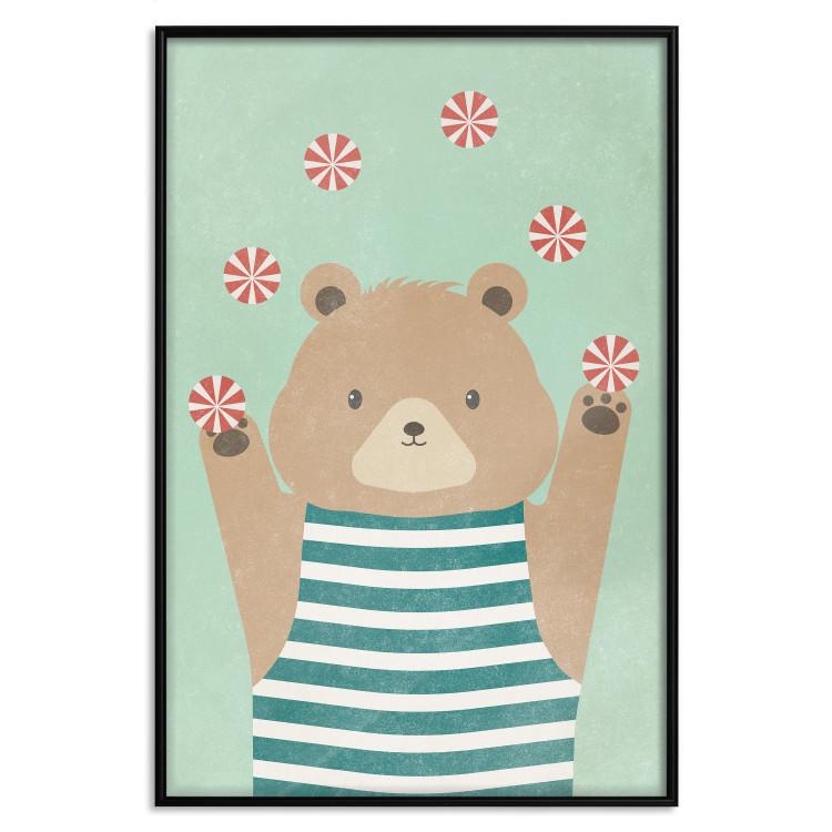 Poster Juggling Bear - funny animal with colorful balls on light background