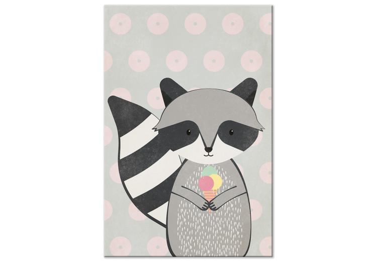 Canvas Print Raccoon Gourmet (1-part) vertical - pastel animal with ice cream