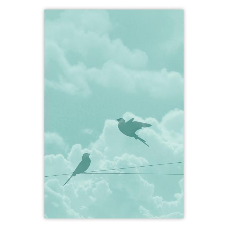 Poster Flight Shadow - abstract dark birds against pastel sky and clouds